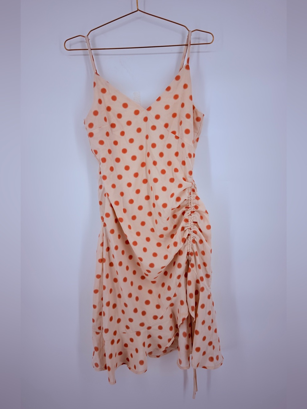Storia Polka Dot Ruched Ruffle Midi Dress Size M